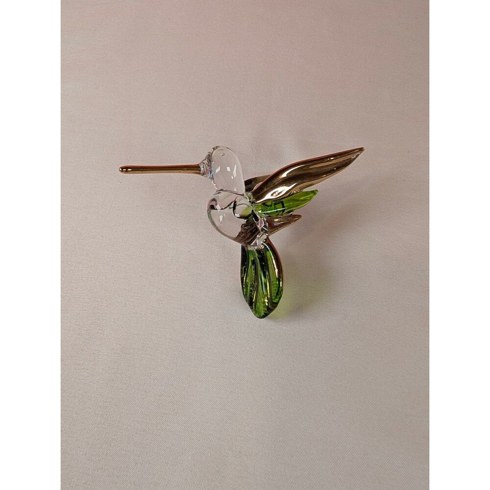 Vintage Glass Hummingbird Figurine Ornament Green Gold